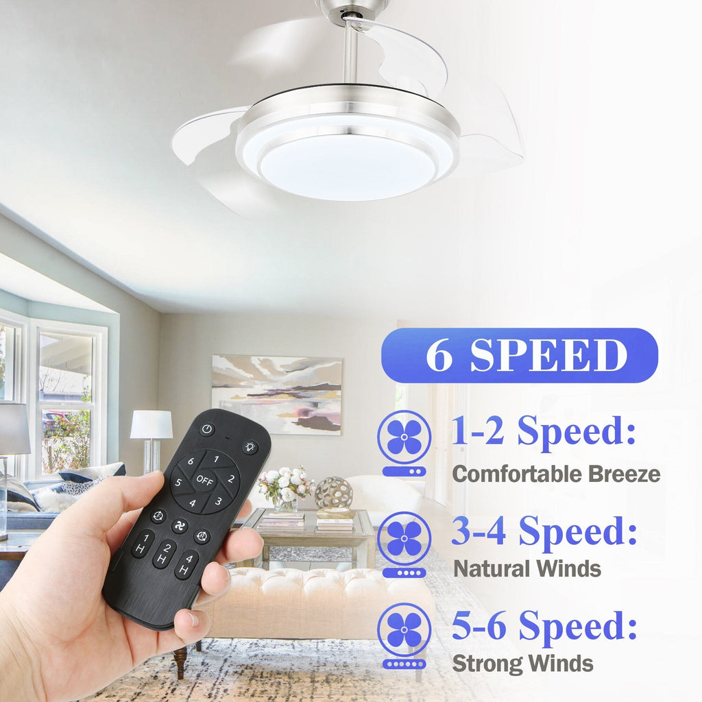 Ventilateur de plafond rétractable moderne Bella Depot 36 avec éclairage LED, pales réversibles à 6 vitesses et télécommande
