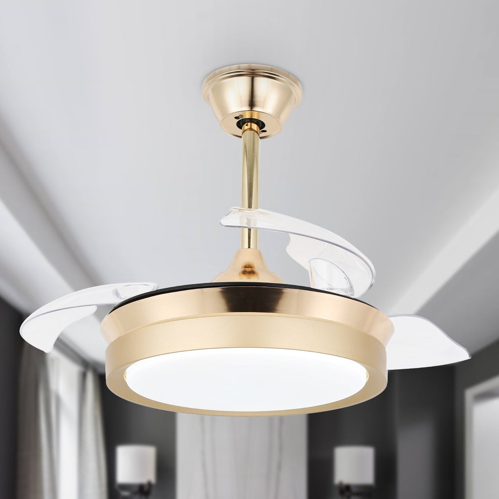 Ventilateur de plafond rétractable moderne Bella Depot 36 avec éclairage LED, pales réversibles à 6 vitesses et télécommande