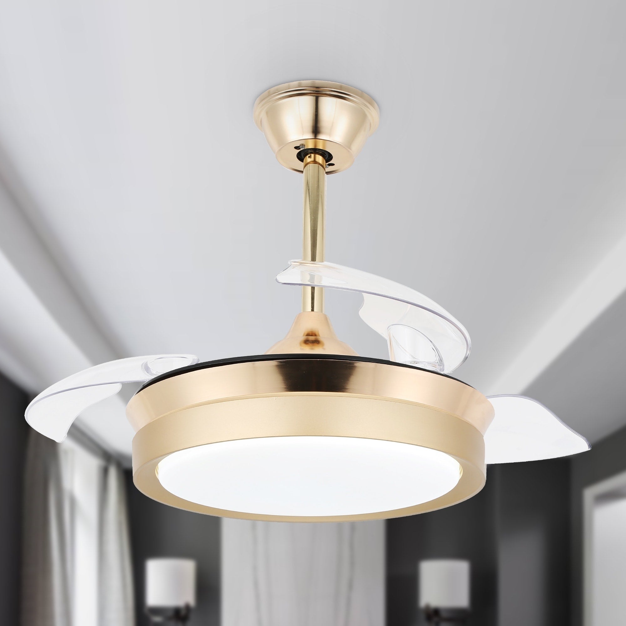 Ventilateur de plafond rétractable moderne Bella Depot 36 avec éclairage LED, pales réversibles à 6 vitesses et télécommande