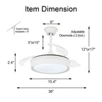 Ventilateur de plafond rétractable moderne Bella Depot 36 avec éclairage LED, pales réversibles à 6 vitesses et télécommande