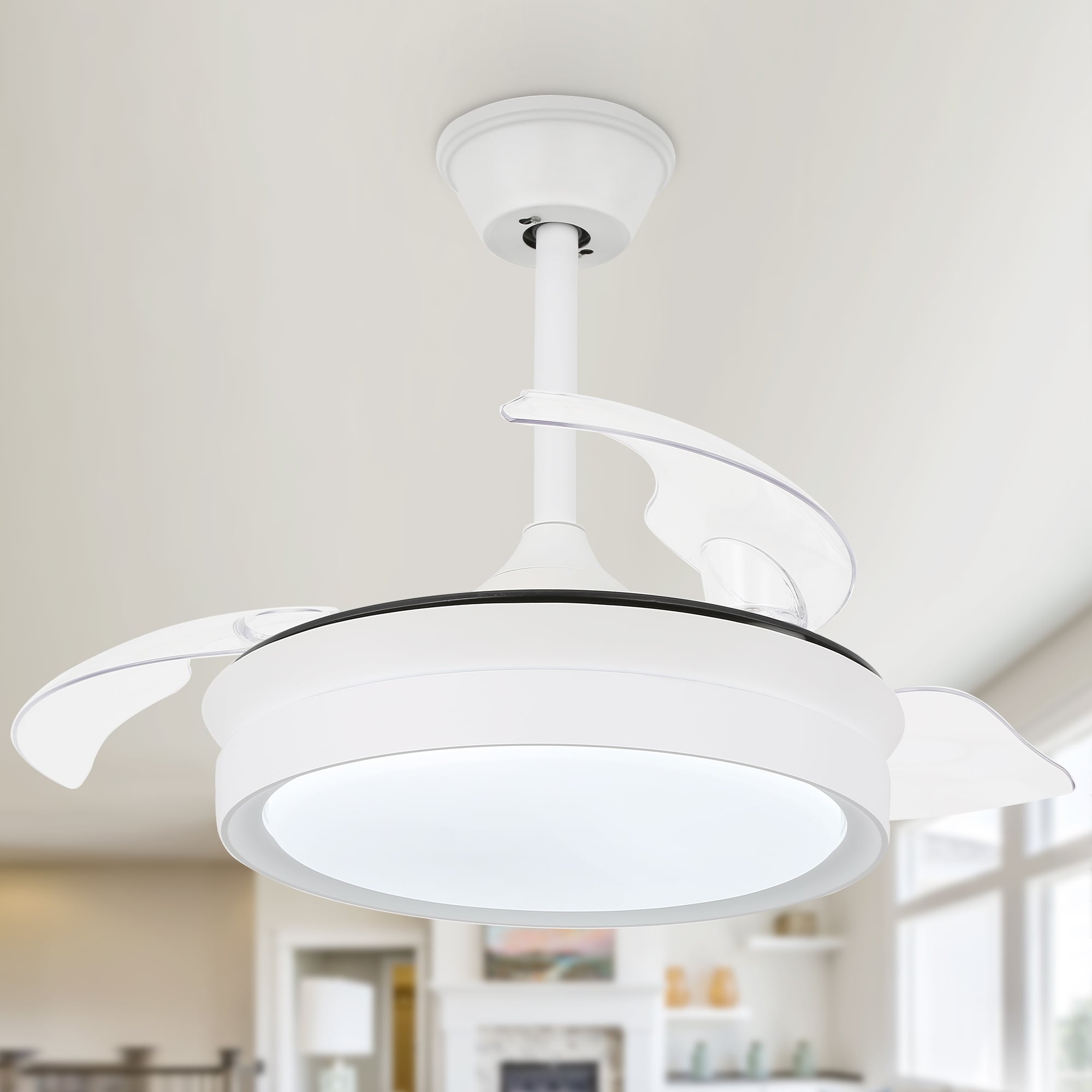 Ventilateur de plafond rétractable moderne Bella Depot 36 avec éclairage LED, pales réversibles à 6 vitesses et télécommande