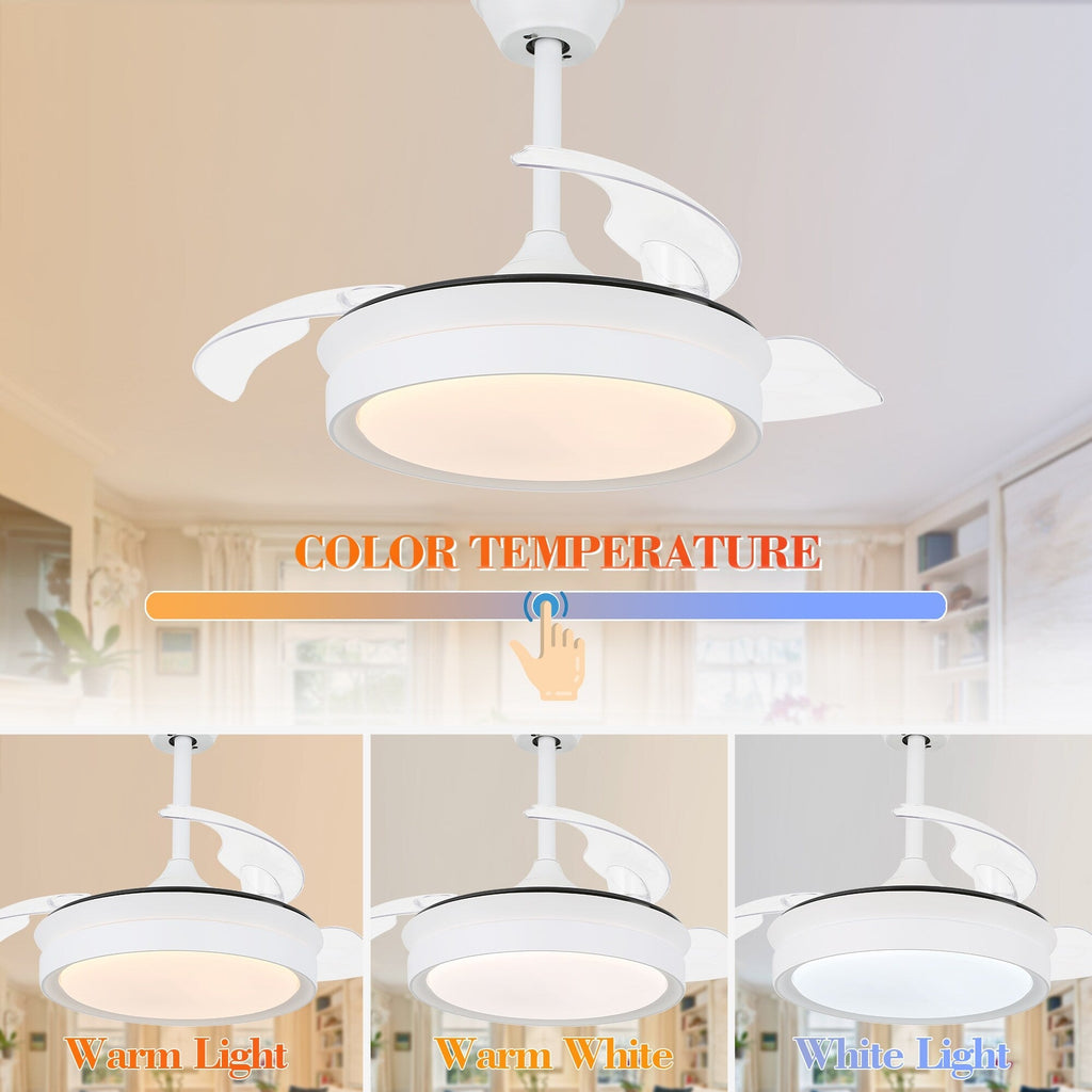 Ventilateur de plafond rétractable moderne Bella Depot 36 avec éclairage LED, pales réversibles à 6 vitesses et télécommande