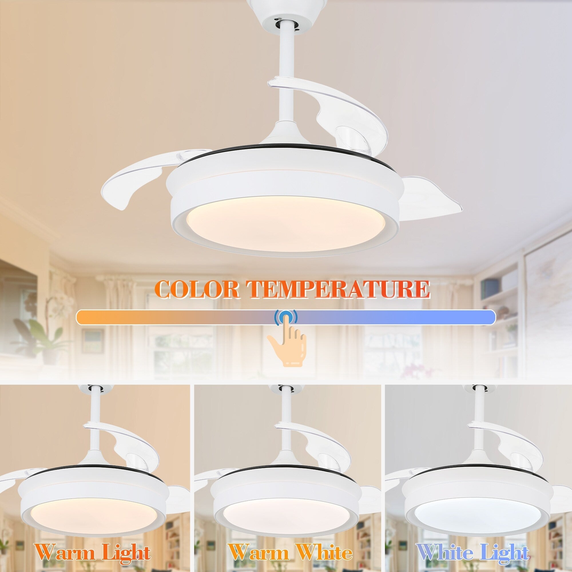 Ventilateur de plafond rétractable moderne Bella Depot 36 avec éclairage LED, pales réversibles à 6 vitesses et télécommande