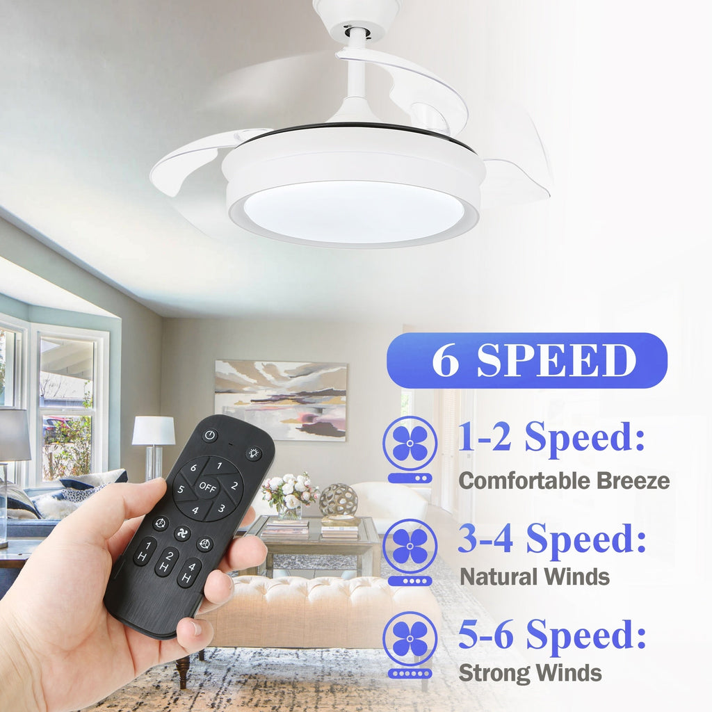 Ventilateur de plafond rétractable moderne Bella Depot 36 avec éclairage LED, pales réversibles à 6 vitesses et télécommande