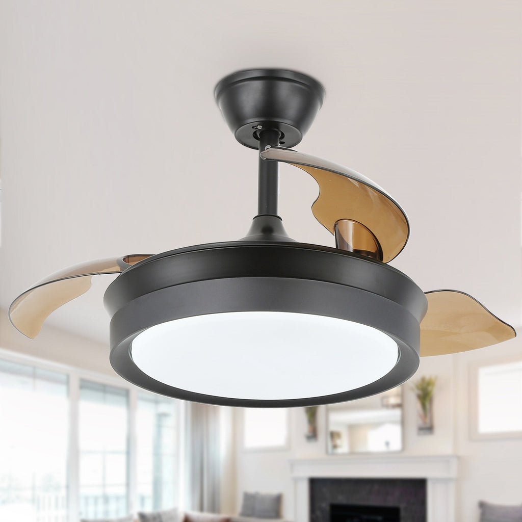 Ventilateur de plafond rétractable moderne Bella Depot 36 avec éclairage LED, pales réversibles à 6 vitesses et télécommande