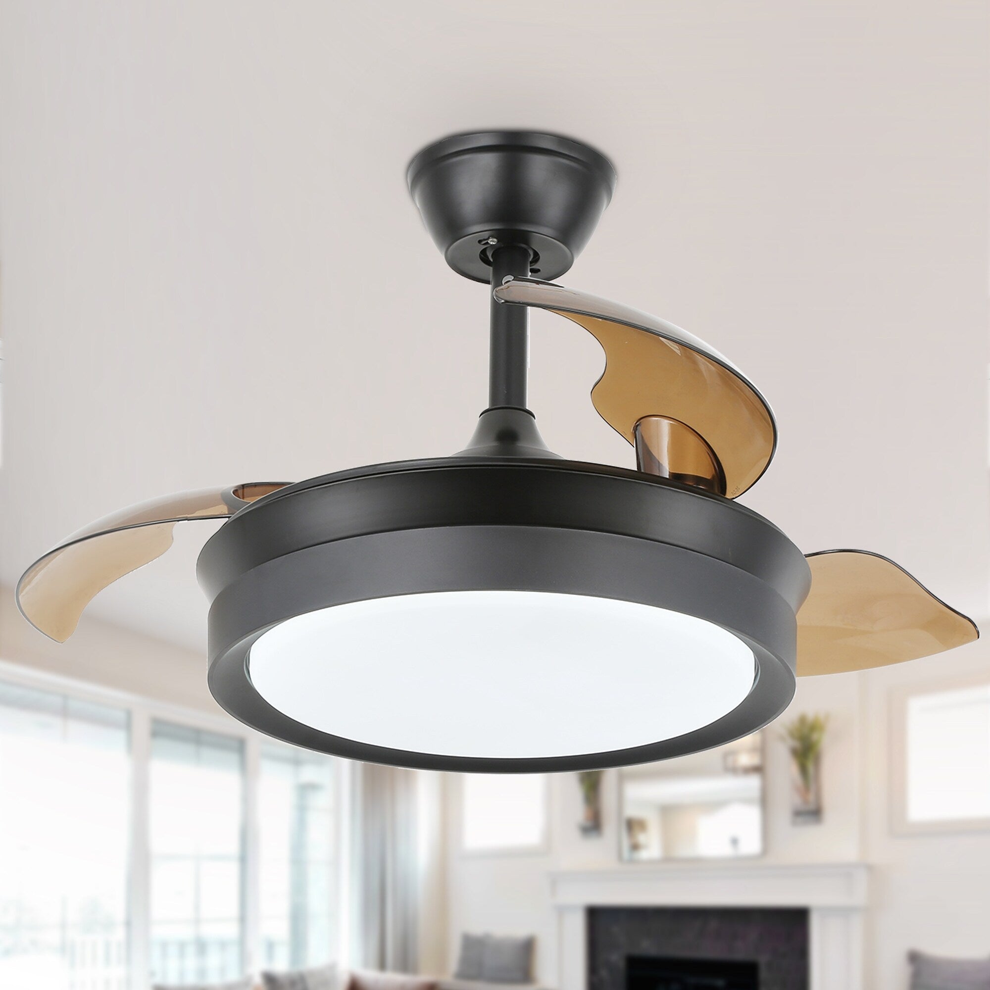 Ventilateur de plafond rétractable moderne Bella Depot 36 avec éclairage LED, pales réversibles à 6 vitesses et télécommande