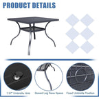 Table à manger rectangulaire en métal pour patio extérieur 60 x 37 avec trou pour parasol pour 6 personnes