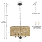 Lustre tambour bohème tissé à la main à 4 lumières - Paille - 20 po de largeur