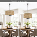 Lustre tambour bohème tissé à la main à 4 lumières - Paille - 20 po de largeur