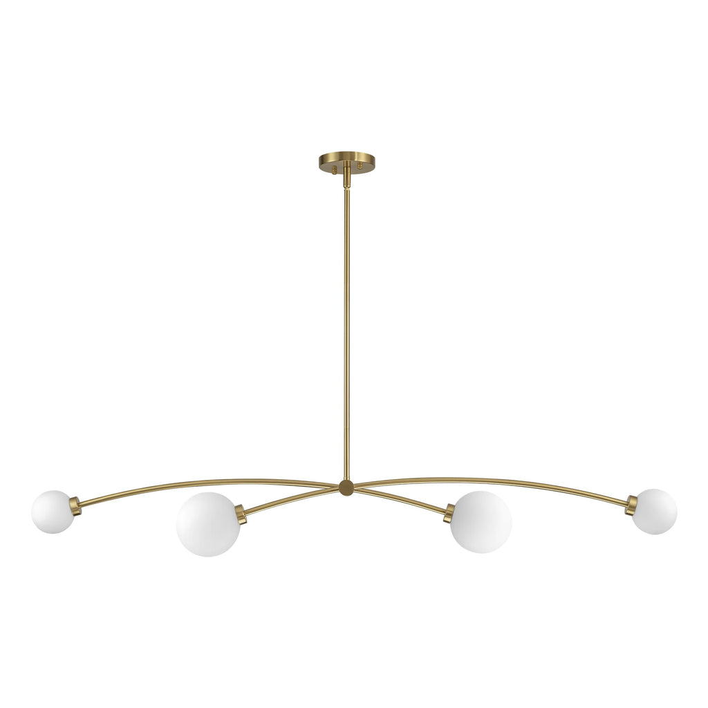 Suspension Sputnik linéaire simple et moderne à 4 lumières, couleur or, pour îlot de cuisine ou salle à manger – 130 cm (l) x 28 cm (p) x 15 cm (h).