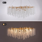 Lustre rectangulaire en cristal doré moderne de 40 po, branches d'arbre, luminaire suspendu pour îlot de cuisine, salle à manger
