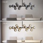 Lustre linéaire moderne du milieu du siècle de 40 po, suspension Spoutnik à 16 ampoules en laiton doré avec globe en verre dépoli pour salle à manger
