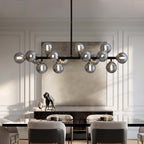 Lustre linéaire moderne du milieu du siècle de 40 po, suspension Spoutnik à 16 ampoules en laiton doré avec globe en verre dépoli pour salle à manger