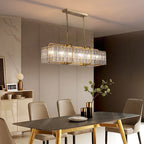 Lustre rectangulaire en cristal moderne linéaire de 40 po, 16 lumières, en laiton doré, pour salle à manger, salon, cuisine, îlot central