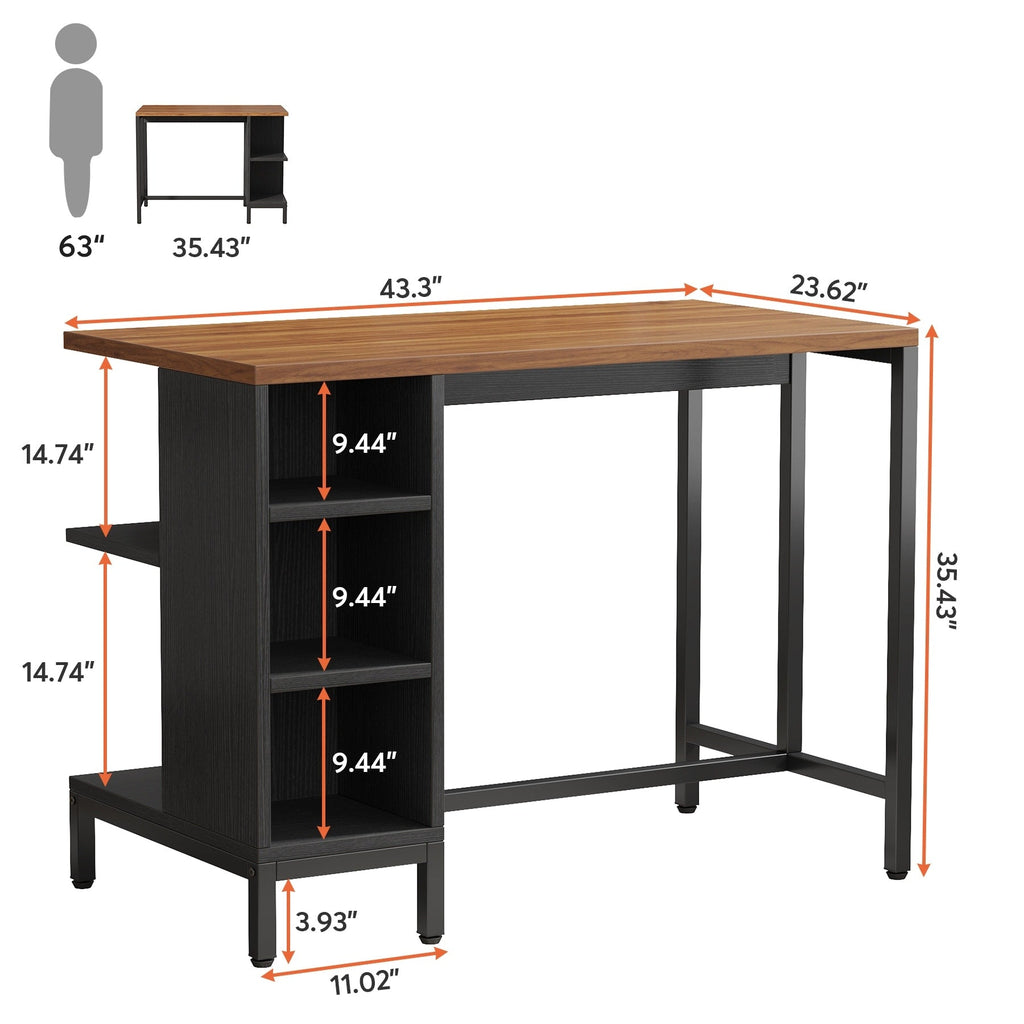 Îlot de cuisine large de 43 pouces, table de comptoir de cuisine avec 5 étagères ouvertes
