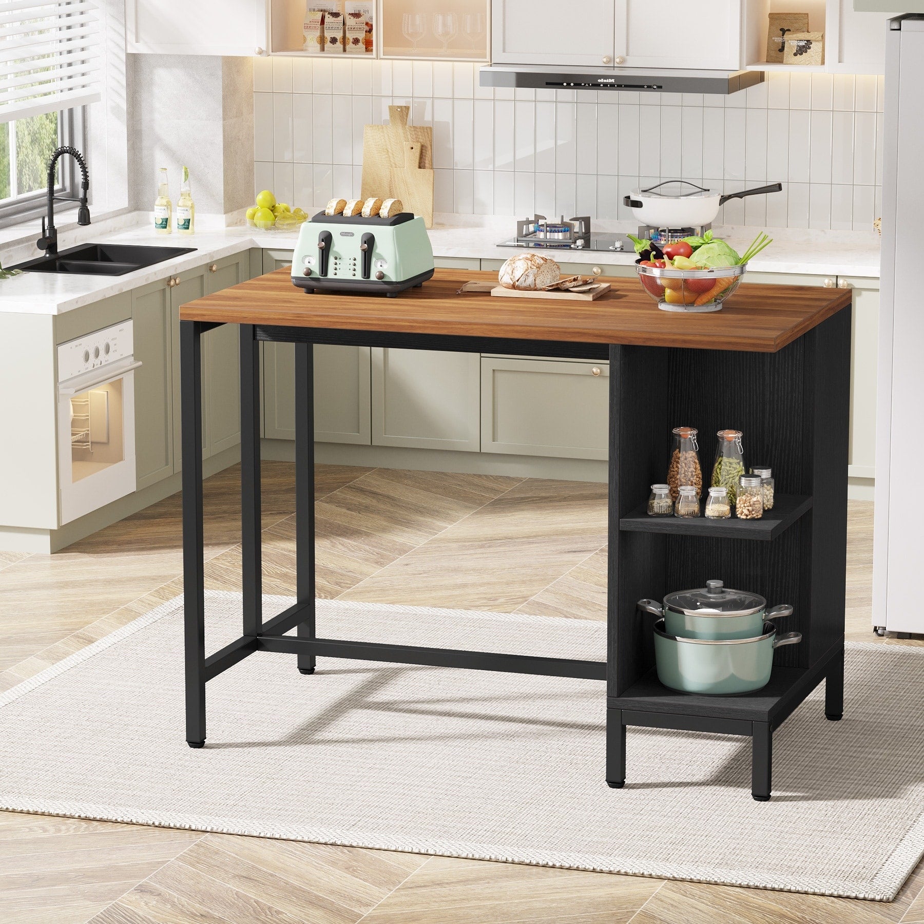 Îlot de cuisine large de 43 pouces, table de comptoir de cuisine avec 5 étagères ouvertes