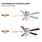 Ventilateur de plafond encastré moderne réversible à 5 pales en cristal avec télécommande