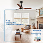 Ventilateur de plafond à LED intégré 48 et 52 pouces avec lumière et télécommande, moteur CC réversible