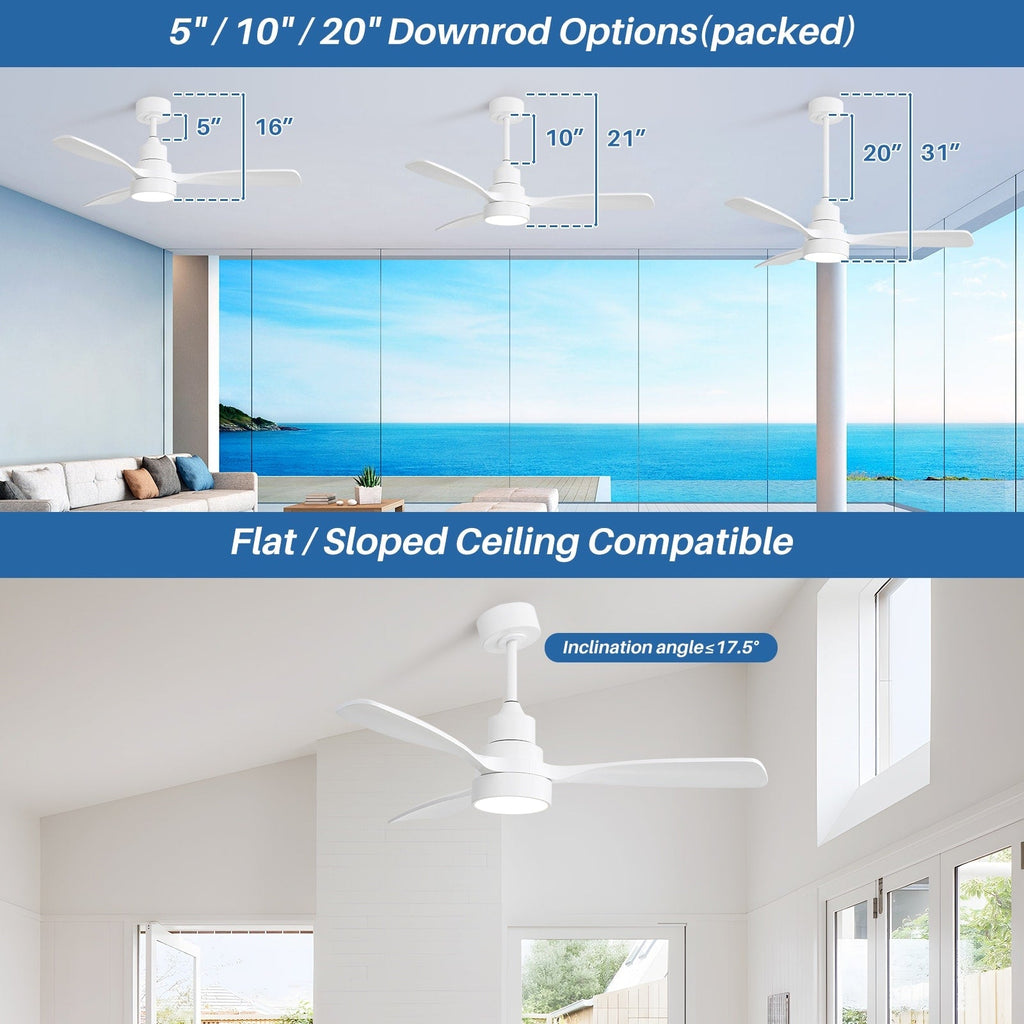Ventilateur de plafond à LED intégré 48 et 52 pouces avec lumière et télécommande, moteur CC réversible
