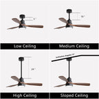 Ventilateur de plafond à LED intégré 48 et 52 pouces avec lumière et télécommande, moteur CC réversible