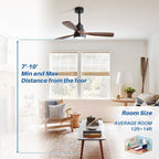 Ventilateur de plafond à LED intégré 48 et 52 pouces avec lumière et télécommande, moteur CC réversible