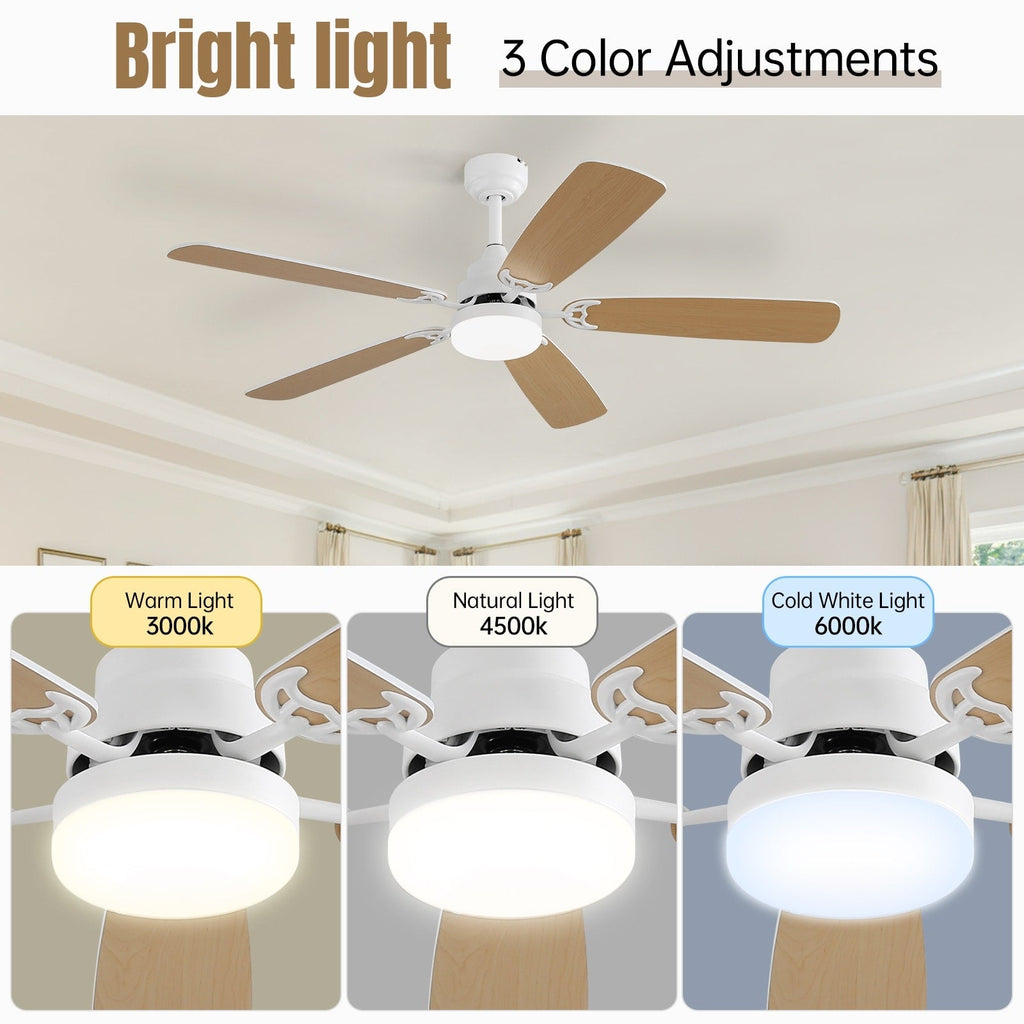 Ventilateur de plafond à LED intégré 48 et 52 pouces avec lumière et télécommande, moteur CC réversible