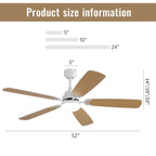 Ventilateur de plafond à LED intégré 48 et 52 pouces avec lumière et télécommande, moteur CC réversible
