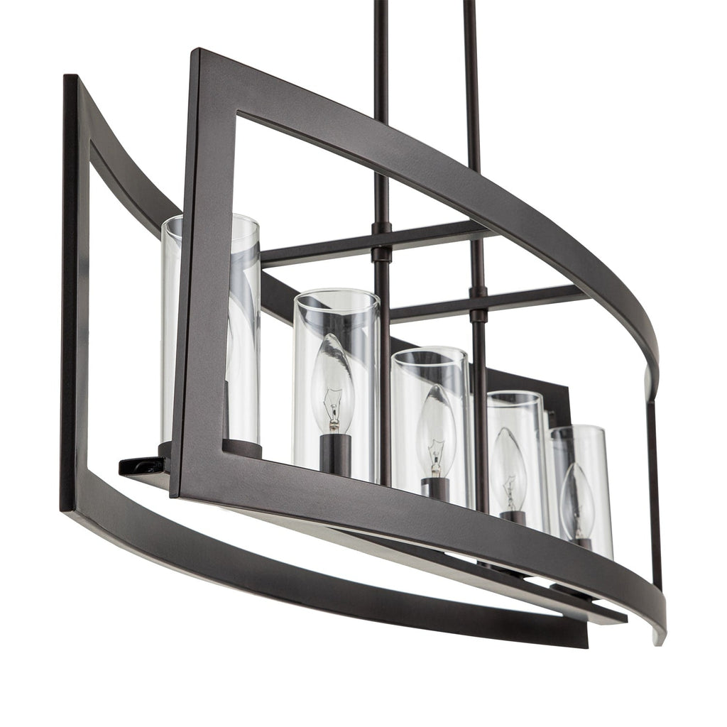 Lustre linéaire industriel moderne à 5 lumières pour salle à manger, style ferme, en verre transparent, idéal pour une cuisine ou un îlot