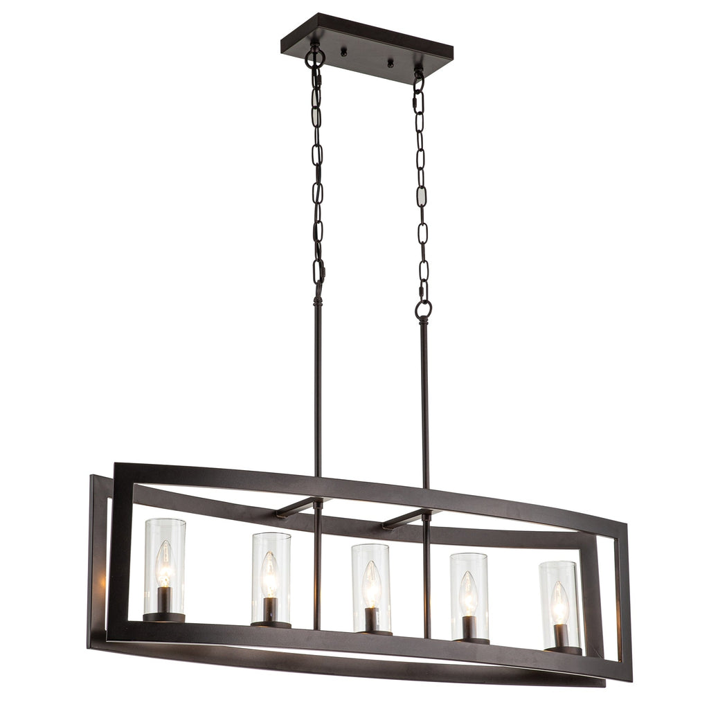 Lustre linéaire industriel moderne à 5 lumières pour salle à manger, style ferme, en verre transparent, idéal pour une cuisine ou un îlot