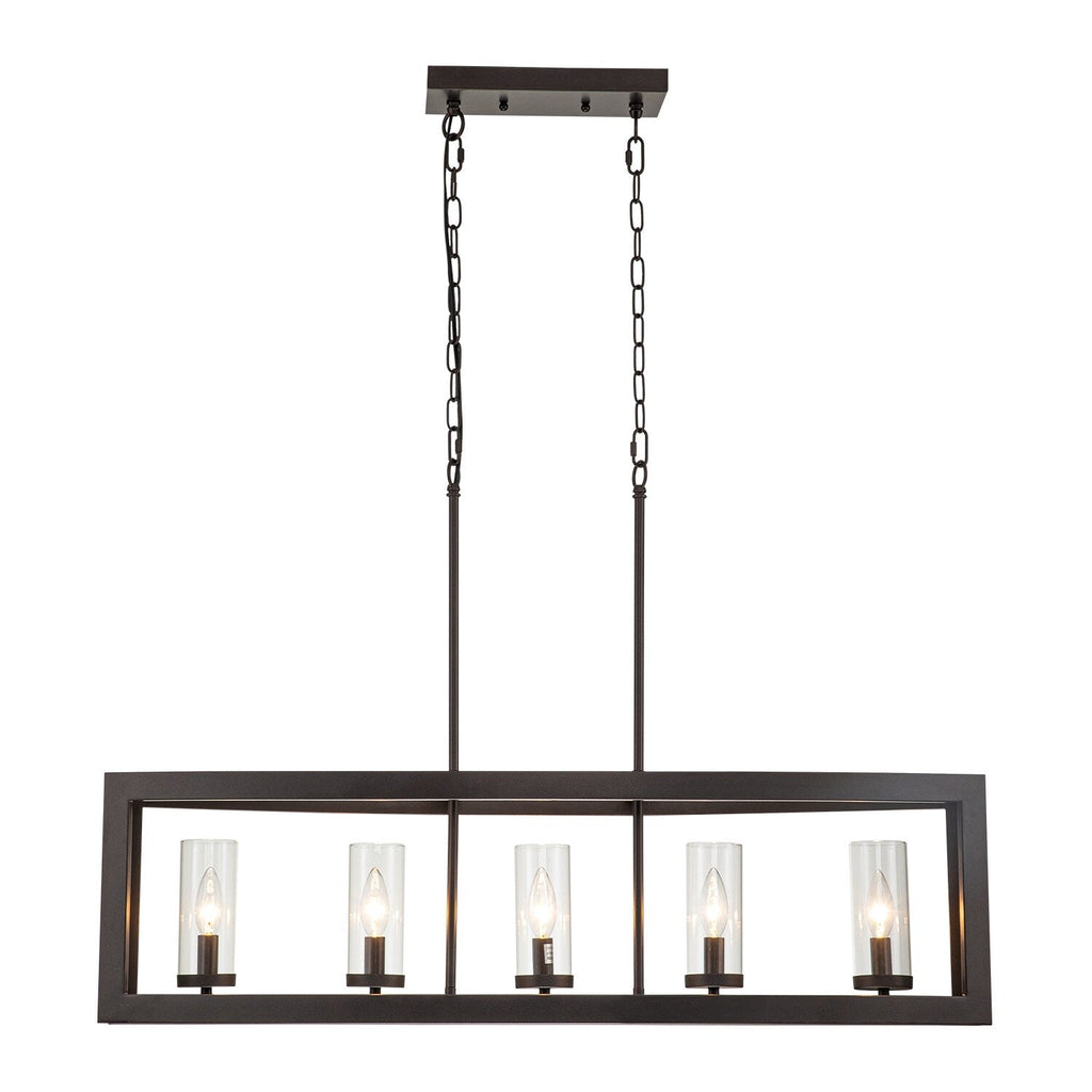 Lustre linéaire industriel moderne à 5 lumières pour salle à manger, style ferme, en verre transparent, idéal pour une cuisine ou un îlot