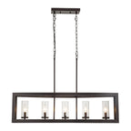 Lustre linéaire industriel moderne à 5 lumières pour salle à manger, style ferme, en verre transparent, idéal pour une cuisine ou un îlot
