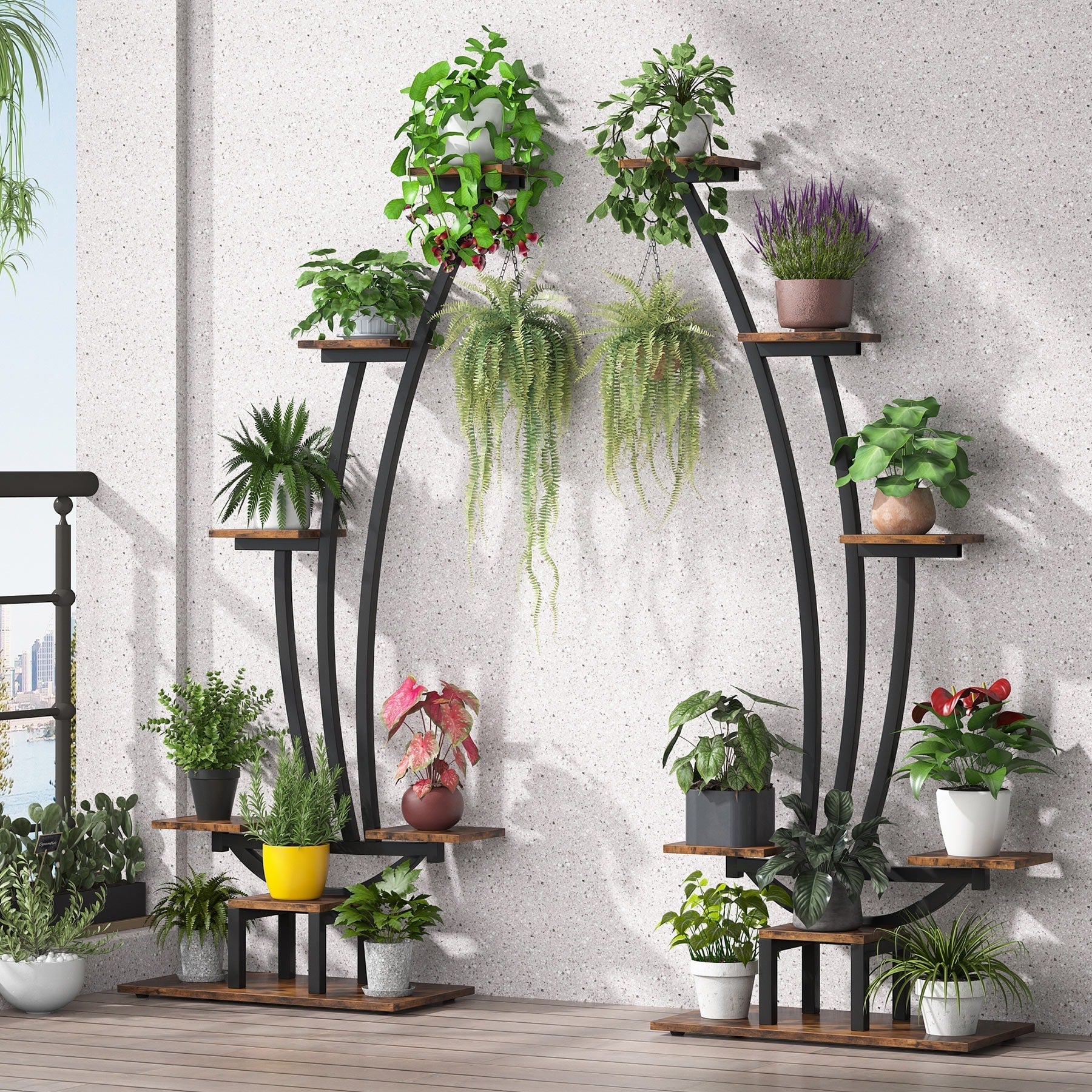 Support pour plantes d'intérieur, étagère à fleurs à 6 niveaux pour jardin - Lot de 2