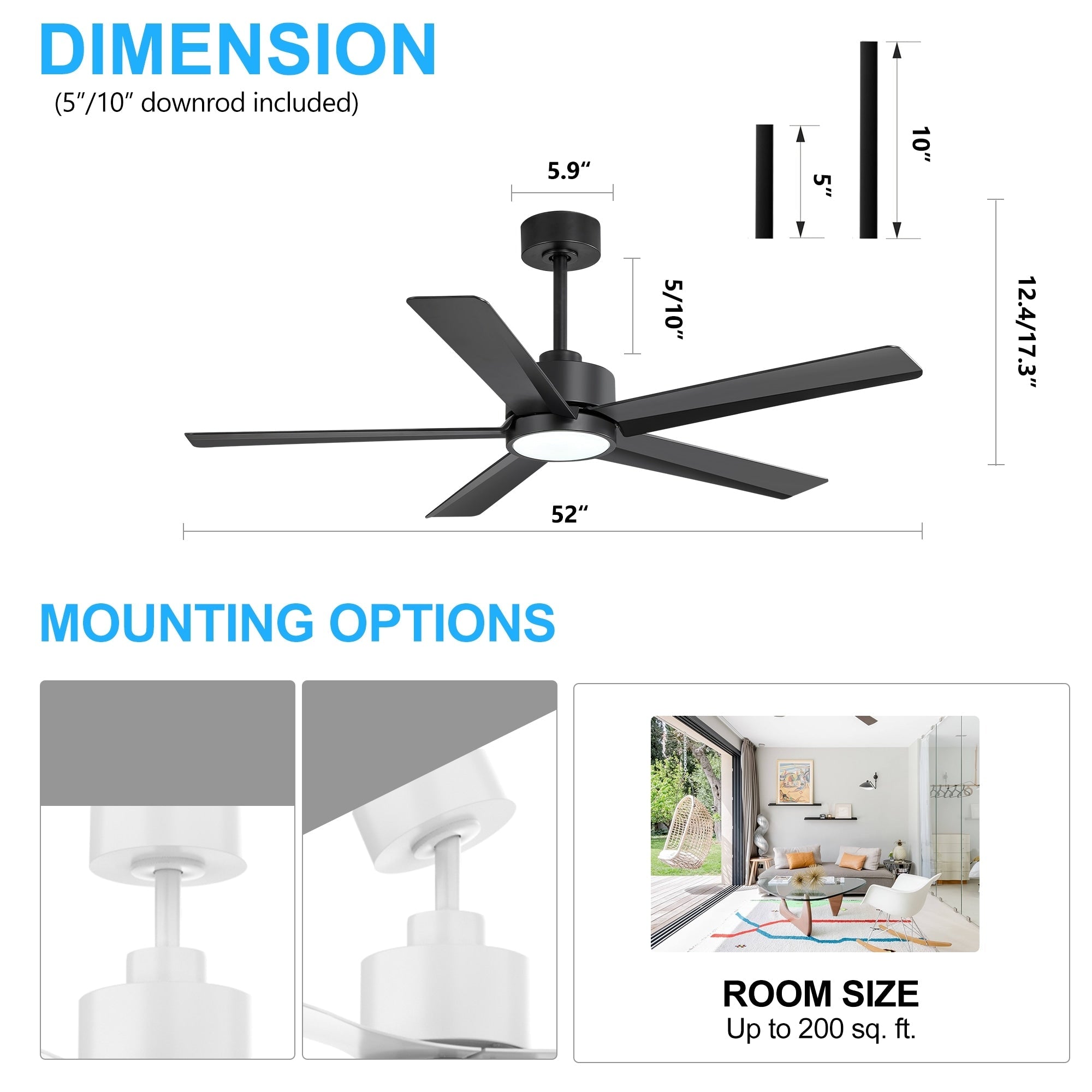 Ventilateur de plafond LED Breezary 65/52/42 à 5 pales avec kit d'éclairage et télécommande