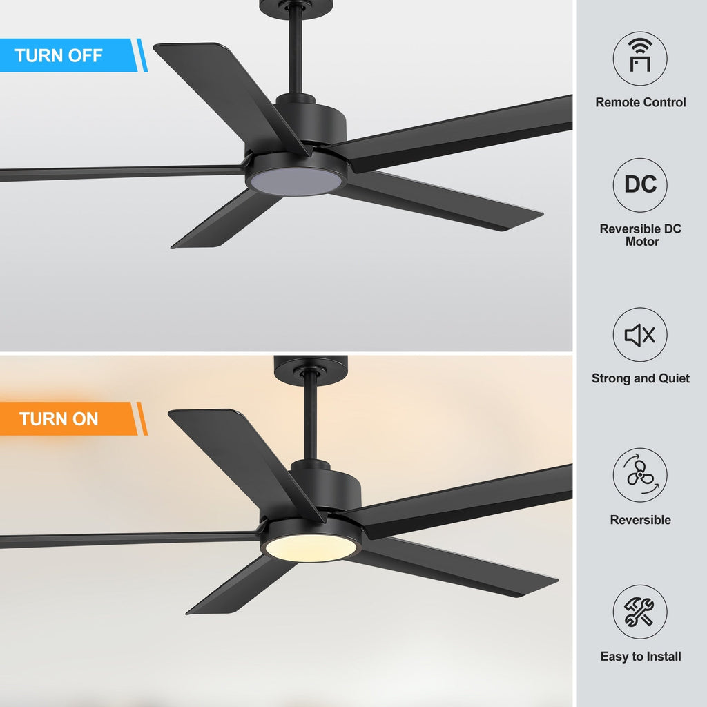 Ventilateur de plafond LED Breezary 65/52/42 à 5 pales avec kit d'éclairage et télécommande
