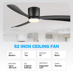Ventilateur de plafond encastré à DEL noir/blanc de 52 pouces avec télécommande (3 pales)
