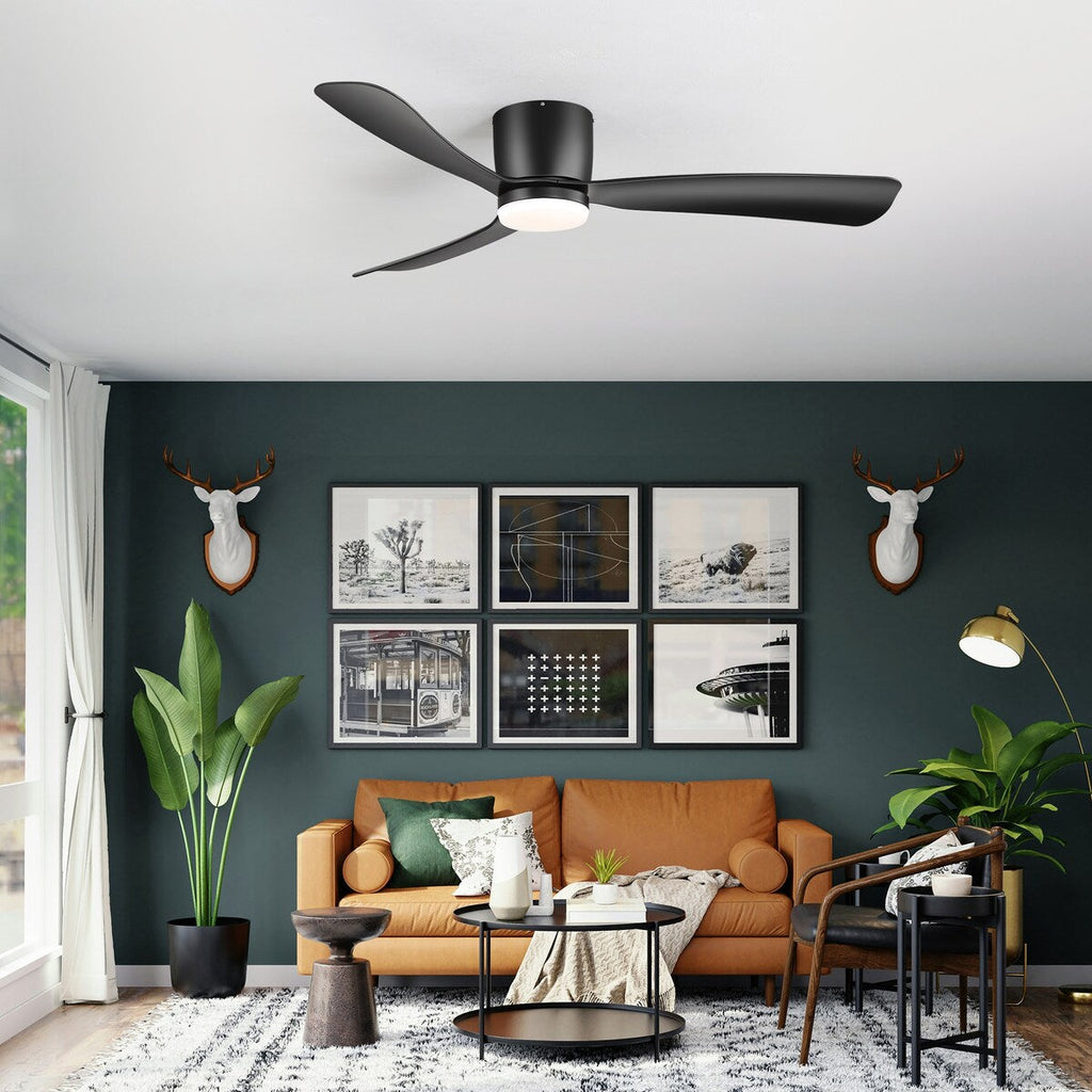 Ventilateur de plafond encastré à DEL noir/blanc de 52 pouces avec télécommande (3 pales)