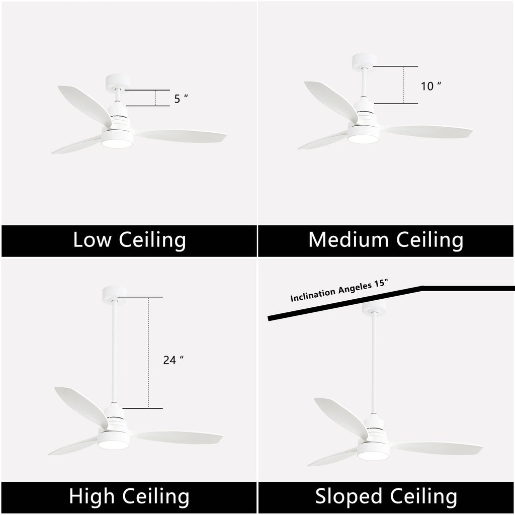 Ventilateur de plafond à LED intégré 48 et 52 pouces avec lumière et télécommande, moteur CC réversible