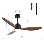 Ventilateur de plafond à DEL de 52 pouces avec télécommande (3 pales)