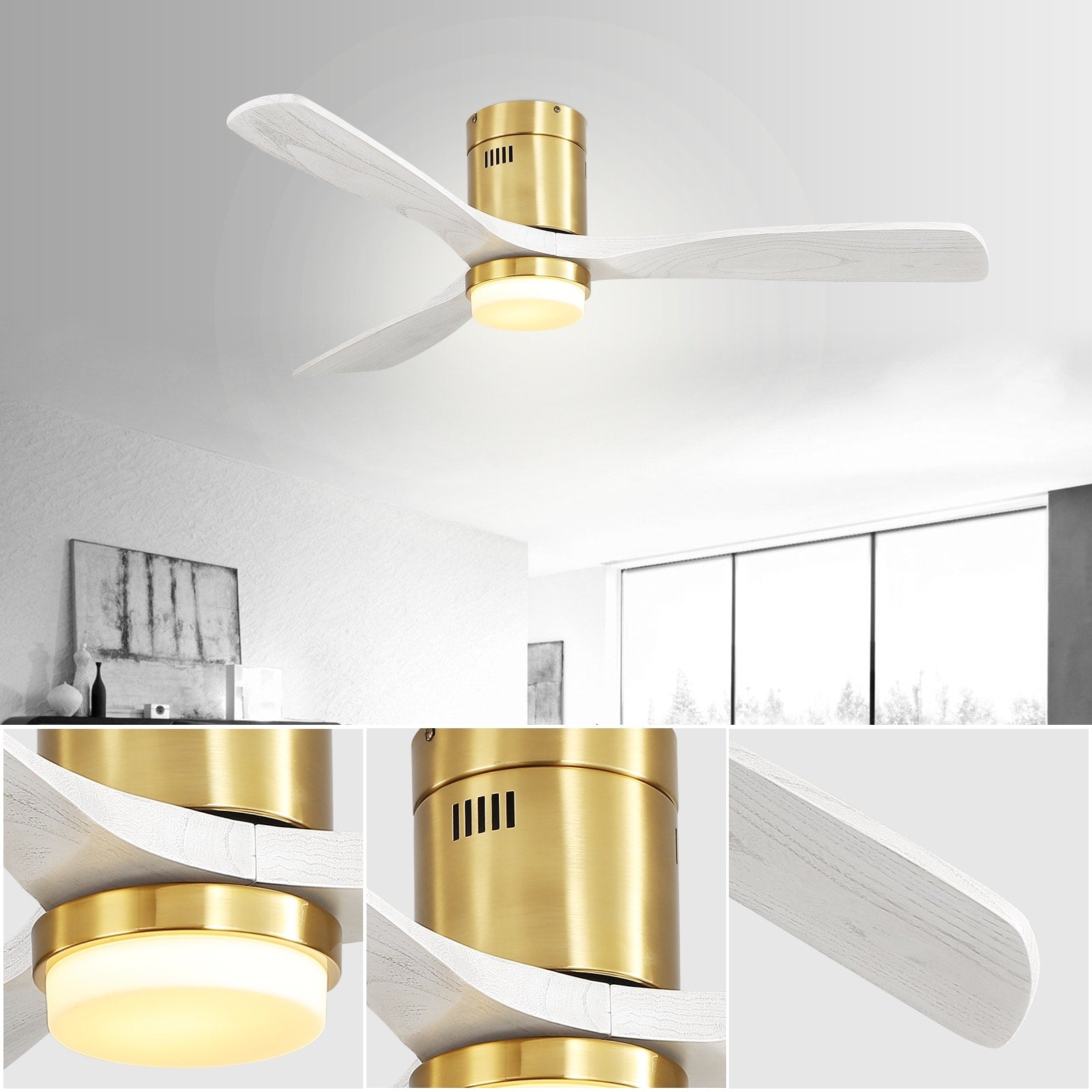 Ventilateur de plafond encastré Sofucor 52 pouces avec télécommande, moteur réversible et éclairage intégré en option
