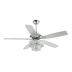 Ventilateur de plafond moderne en cristal et bois chromé de 52 pouces, 5 pales, avec télécommande