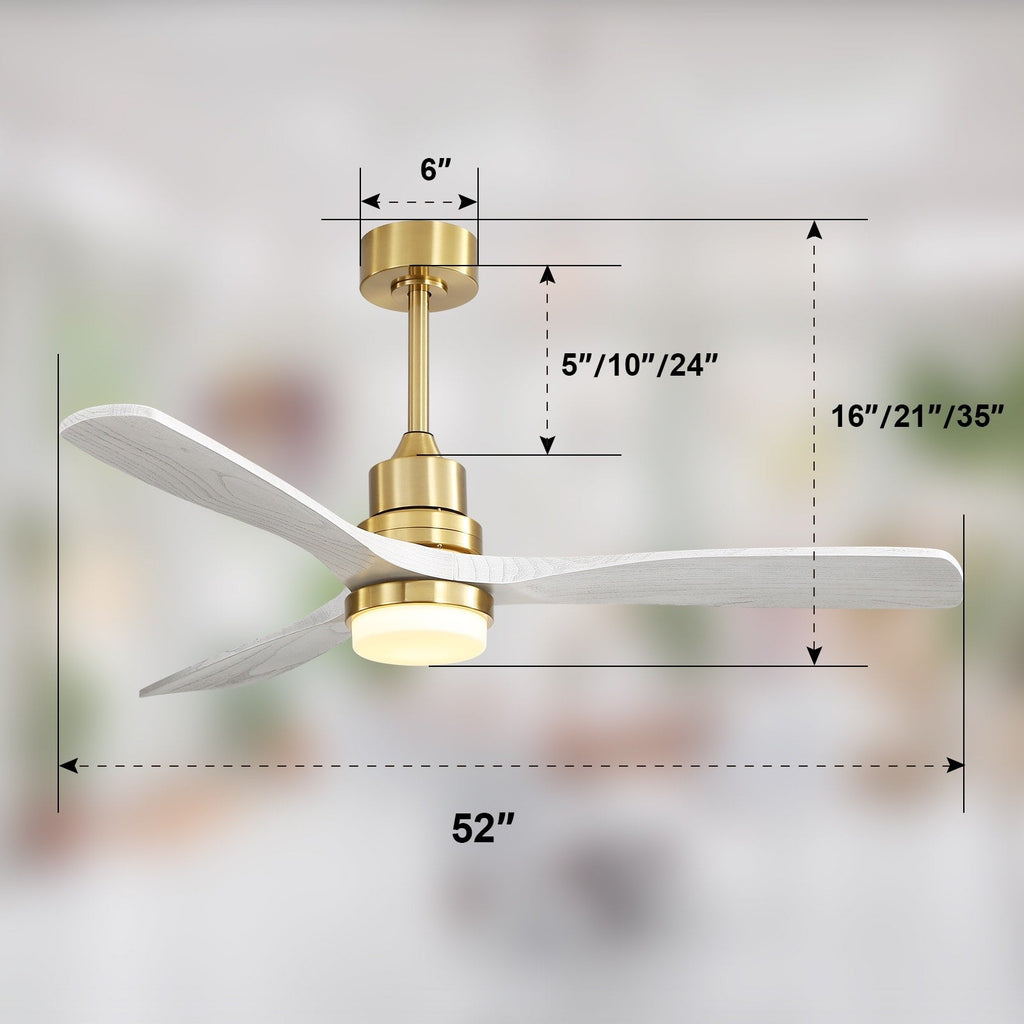 Ventilateur de plafond d'intérieur en bois Sofucor 52 avec télécommande et éclairage intégré en option