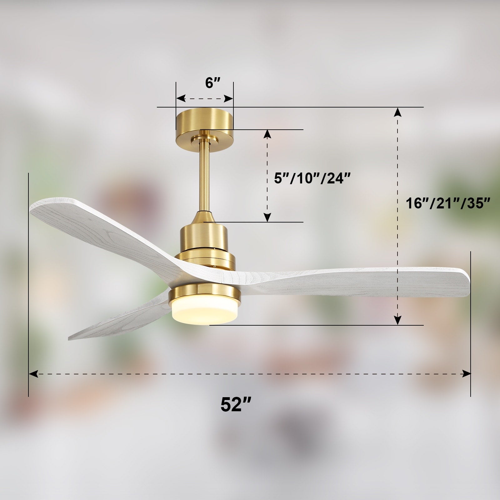 Ventilateur de plafond d'intérieur en bois Sofucor 52 avec télécommande et éclairage intégré en option