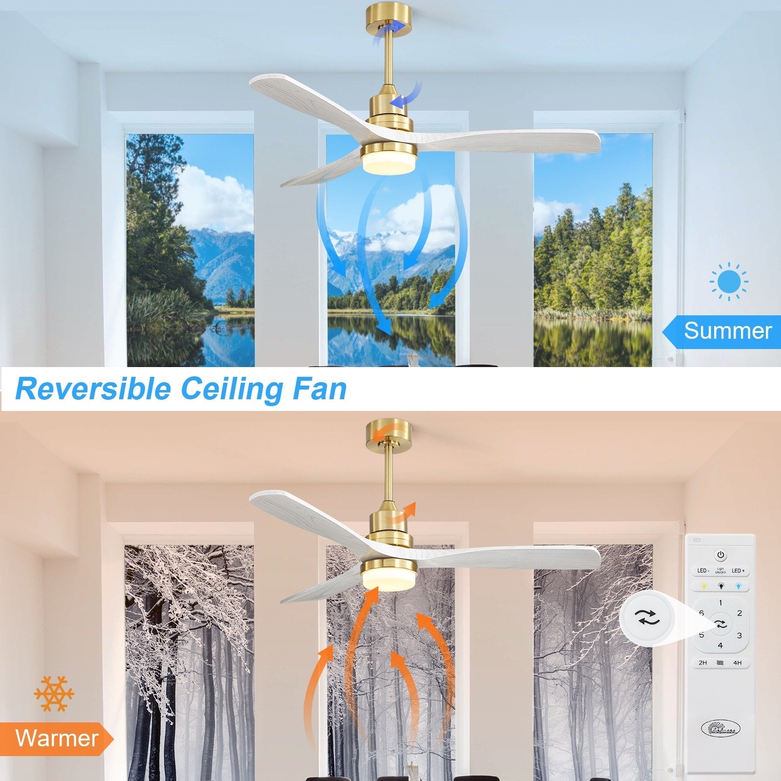 Ventilateur de plafond d'intérieur en bois Sofucor 52 avec télécommande et éclairage intégré en option