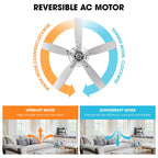 Ventilateur de plafond moderne en cristal et bois chromé de 52 pouces, 5 pales, avec télécommande