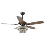 Ventilateur de plafond moderne en cristal et bois chromé de 52 pouces, 5 pales, avec télécommande