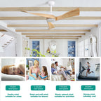 Ventilateur de plafond moderne en bois massif/ABS de 52 pouces avec télécommande (sans lumière), 6 vitesses de vent, flux d'air réversible