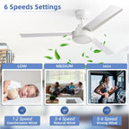 Ventilateur de plafond moderne en bois massif/ABS de 52 pouces avec télécommande (sans lumière), 6 vitesses de vent, flux d'air réversible