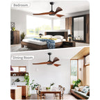 Ventilateur de plafond moderne en bois massif/ABS de 52 pouces avec télécommande (sans lumière), 6 vitesses de vent, flux d'air réversible