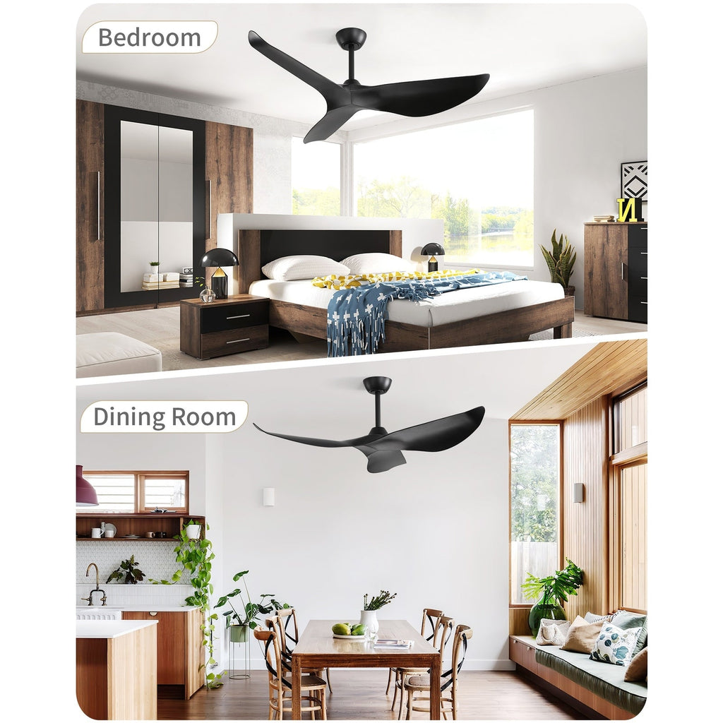 Ventilateur de plafond moderne en bois massif/ABS de 52 pouces avec télécommande (sans lumière), 6 vitesses de vent, flux d'air réversible