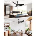 Ventilateur de plafond moderne en bois massif/ABS de 52 pouces avec télécommande (sans lumière), 6 vitesses de vent, flux d'air réversible